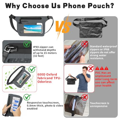 IPX8 Waterproof Phone Pouch,Reusable Fanny Pack Dry Bag | Fanny Pack Dry Bag with Screen Touch Sensitive for Beach Swimming,Boating,Kayaking,Rafting - color: Dark Gray, size: 3 PC