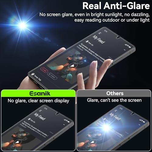 Esanik for S25 Ultra Anti Reflective Screen Protector, Anti-Glare & Fingerprint Unlock Compatible, Matte PET Film [Non-Glass], Auto-alignment Frame, Anti-Fingerprint, Smooth as Silk, 2+2 Pack - size: S25 Ultra-6.9 inch