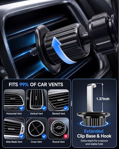 Car Vent Phone Mount, Air Vent Car Cell Phone Holder, 360° Rotating Anti-Slip Stand Compatible with Thick Case & All 4-7.2" Smartphones