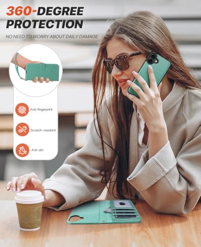 OCASE for iPhone 17 Detachable Wallet Case with Card Holder, 2 in 1 PU Leather Flip Folio with RFID Blocking Stand Wrist Strap Shockproof Phone Cover 6.3 Inch 2025, Green - color: Green, size: iPhone 17