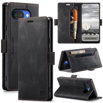 HAII Case for Google Pixel 10a 6.3",PU Leather Folio Flip Wallet Case with Card Holster Stand Kickstand Magnetic Closure Shockproof Phone Cover for Google Pixel 10a (Black) - color: Black