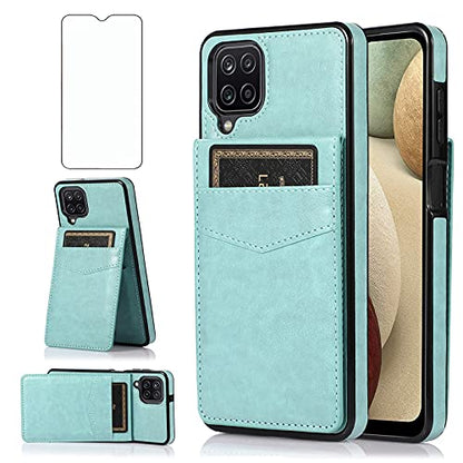 Phone Case for Samsung Galaxy A42 5G with Tempered Glass Screen Protector Credit Card Holder Wallet Cover Stand Leather Cell Accessories Glaxay A 42 G5 Gaxaly 42A S42 4G 2021 Cases Women Men Green - color: Green