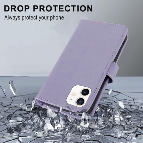 MONASAY Wallet Case Compatible for iPhone 12 mini 5G 5.4-inch,[Glass Screen Protector Included] [RFID Blocking] Flip Folio Leather Cell Phone Cover with Credit Card Holder, Lavenders - color: Lavenders