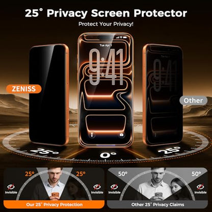 NeverBreak 9H+ Hardness for iPhone 17 Pro Privacy Screen Protector 12FT Military Grade Protection (Scratch, Shatter, Drop Resistance) Tempered Glass Full Coverage 6.3", 2 Pack with De-Bubble Card - size: iPhone 17 Pro