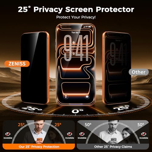 NeverBreak 9H+ Hardness for iPhone 17 Pro Max Privacy Screen Protector 12FT Military Grade Protection (Scratch, Shatter, Drop Resistance) Tempered Glass Full Coverage 6.9", 2 Pack with De-Bubble Card - size: iPhone 17 Pro Max