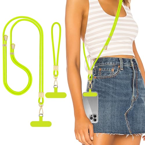 Hovmwey Phone Lanyard Crossbody, Hand Wrist Strap Lanyard with 2 Phone Tethers, Adjustable Anti Theft Phone Strap Neck Lanyard for Keys ID Badges Phones Wallet, Neon - color: Neon