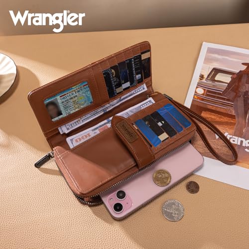 X Wrangler Women's Wallets Bifold Wristlet Wallets for Women Large Capacity Credit Card Wallet with ID Window - color: Brown