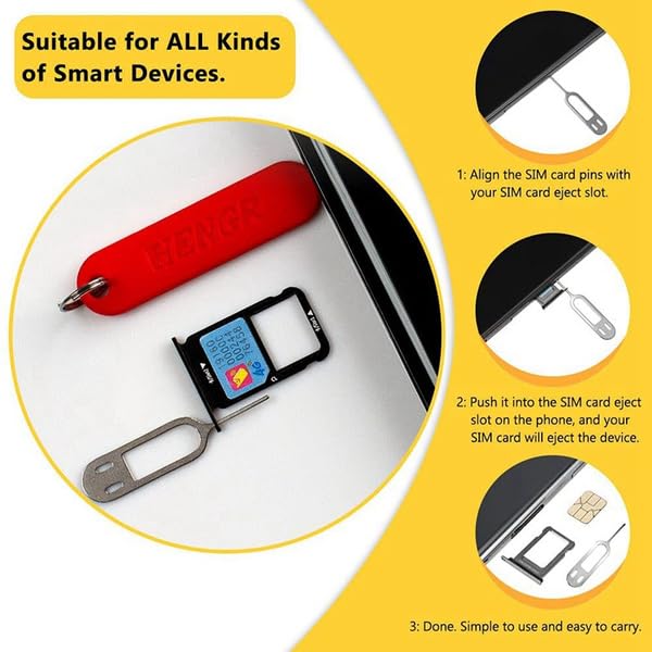 2Pcs Sim Card Removal Tool Phone Chip Remover Unlock Chip Sim Card Tray Eject Pin Tool Needle Opener Ejector with Detachable Keychain Charm for Smart Phone (Black, 4.6x1.2cm) - size: Black