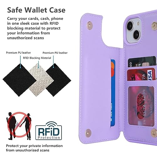 iCoverCase Compatible with iPhone 14 Case with Card Holder, Wallet Case for Women Men RFID Blocking PU Leather Protective Phone Case 6.1 Inch (Light Purple) - color: Light Purple