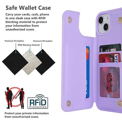 iCoverCase Compatible with iPhone 14 Case with Card Holder, Wallet Case for Women Men RFID Blocking PU Leather Protective Phone Case 6.1 Inch (Light Purple) - color: Light Purple