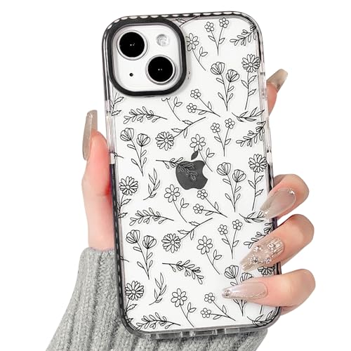 NITITOP Compatible for iPhone 13 Mini Case Cute Flower Floral Clear for Women Girl Ultra Slim Crystal Shockproof Soft TPU Anti-Yellow Protective Phone Cover - Clear Black - color: Clear Black, size: iPhone 13 Mini
