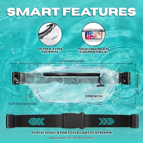 DRENCH trendy waterproof accessory – Blue + Clear Waterproof Fanny Pack Bundle, 2 Submersible Phone Pouches + Floating Cases