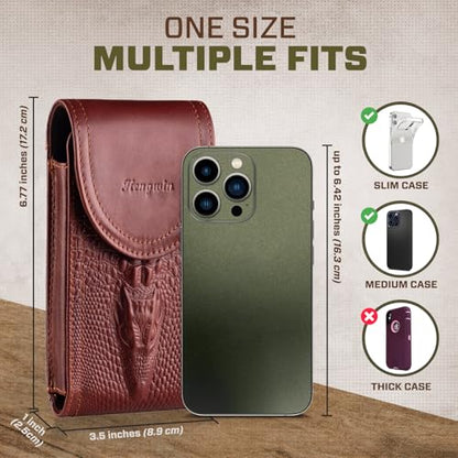 Genuine Leather Cell Phone Holster Fit for iPhone 17 Pro Max 16 Pro Max 15 Pro Max 14 Plus 13 Pro Max Samsung Galaxy S25+ S24+ S23+ A15 A54 Belt Holder Phone Pouch Case with Belt Clip (Red) - color: Red