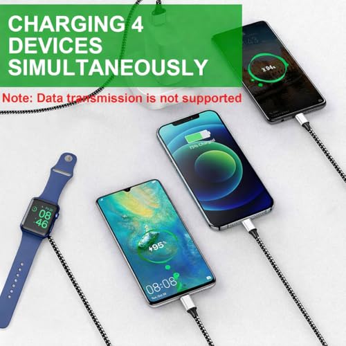 TOP-UP Multi Charging Cable for Apple Watch Charger (6FT) – 4 in 1 Braided Cord for Multiple Devices, USB C/Micro/Multi Charger Compatible with iWatch Series 11–1, iPhone 17/16/15/14, iPad