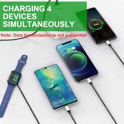 TOP-UP Multi Charging Cable for Apple Watch Charger (6FT) – 4 in 1 Braided Cord for Multiple Devices, USB C/Micro/Multi Charger Compatible with iWatch Series 11–1, iPhone 17/16/15/14, iPad