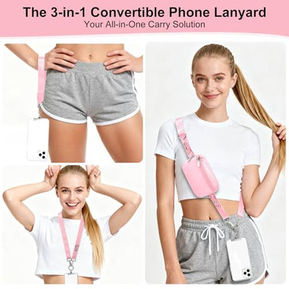 Phone Lanyard Crossbody with Detachable RFID Wallet (Pink) - color: Pink, size: Medium