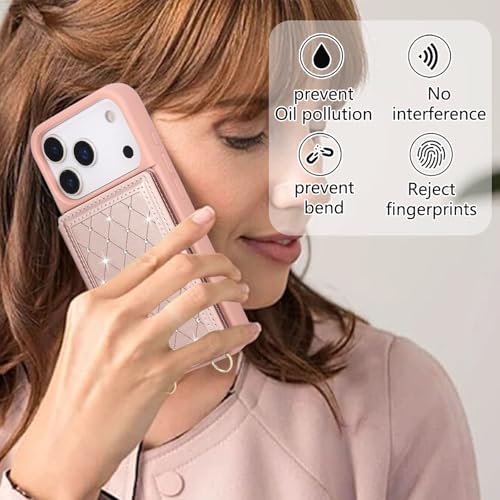 for iPhone 17 Pro Max Wallet Case with Card Holder Slots and Strap, RFID Blocking Magnetic Flip Folio Cover, Crossbody Purse Protection Case with Kickstand,Rose Gold Diamond - color: Rose Gold Diamond, size: iPhone 17 Pro Max(6.9")