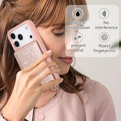 for iPhone 17 Pro Max Wallet Case with Card Holder Slots and Strap, RFID Blocking Magnetic Flip Folio Cover, Crossbody Purse Protection Case with Kickstand,Rose Gold Diamond - color: Rose Gold Diamond, size: iPhone 17 Pro Max(6.9")