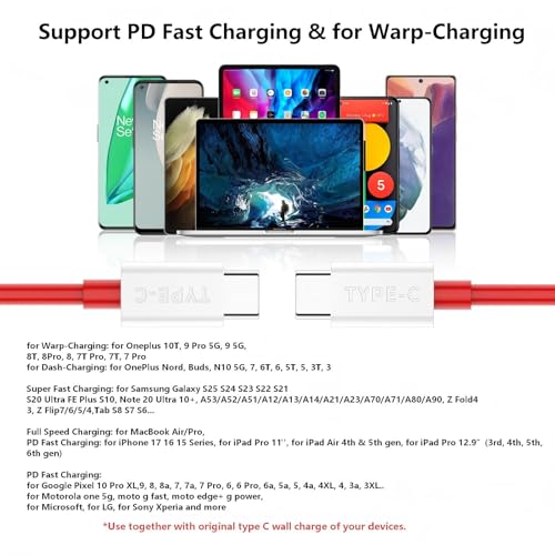 USB-C to USB-C Cable for OnePlus 10T, Type C Cable 6.6 ft, 2-Packs