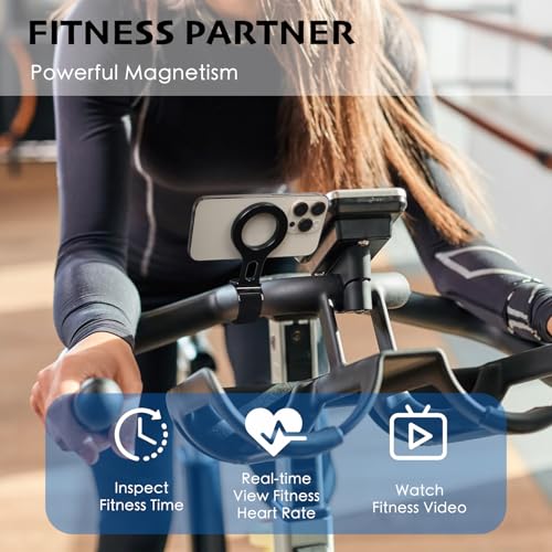 Magnetic Phone Holder for Stroller Bar, Gym Fitness Phone Mount for MagSafe, (Strong Magnet) - 180° Adjustable for Gym, Peloton Exercise Bikes, with Adjustable Strap (Magnetic Ring Included)