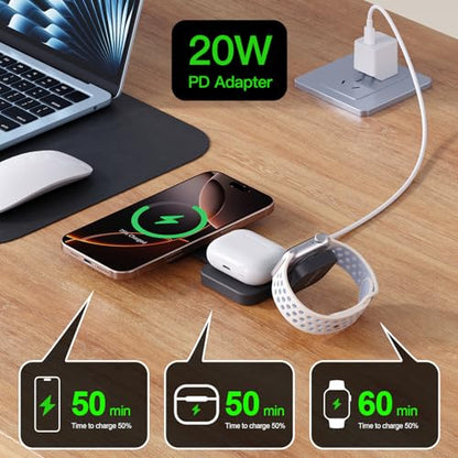 2026 for iPhone 16 Pro Max 3 in 1 Foldable Wireless Charging Station for MagSafe Magnetic Charger, Travel Stand 20W Charge Multiple Devices for iPhone 16/15/14/12/11/X-Apple iWatch Ultra/SE AirPods