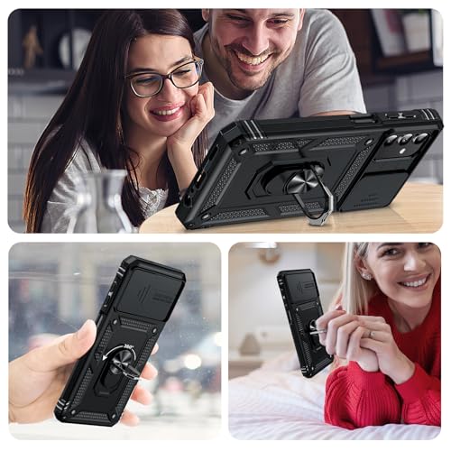 LeYi for Samsung Galaxy A13-5G Phone Case: with Slide Camera Cover | Heavy Duty Military Grade Shockproof Android Mobile Hard Cover Magnetic Ring Stand Samsung A 13 Unlocked, Black - color: TC Black, size: A13 5G 6.5inch