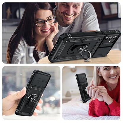 LeYi for Samsung Galaxy A13-5G Phone Case: with Slide Camera Cover | Heavy Duty Military Grade Shockproof Android Mobile Hard Cover Magnetic Ring Stand Samsung A 13 Unlocked, Black - color: TC Black, size: A13 5G 6.5inch