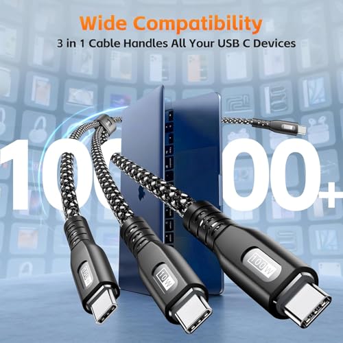100W USB C Multi Charger Cable 3 in 1, 4ft PD3.0 Fast Charging Cord- 1 Pack