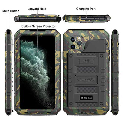 Beasyjoy for iPhone 11 Pro Max Case Waterproof Metal Case Heavy Duty Built-in Screen Full Body Protective Shockproof Military Grade Camo - color: Camo, size: iPhone 11 Pro Max