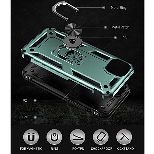 iPhone 14 Case with HD Screen Protector, Military Grade 16ft Drop Tested Ring Shockproof Protective Case, Dark Green - color: Dark Green, size: iphone 14