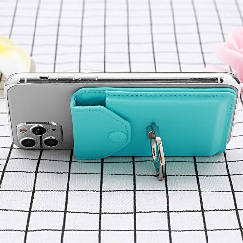 Self Adhesive Phone Card Wallet with Ring Stand Flip Cover, Green - color: Green