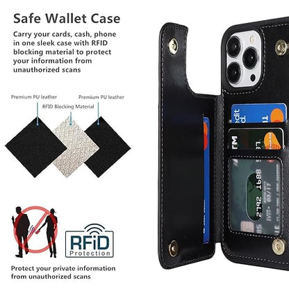 iCoverCase Compatible with iPhone 13 Pro Case with Card Holder, Wallet Phone Case for Women Men RFID Blocking PU Leather Protective Case 6.1 Inch (Black) - color: Black
