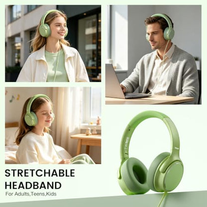 USB C Wired Over-Ear Headphones with Microphone - color: Grass Green
