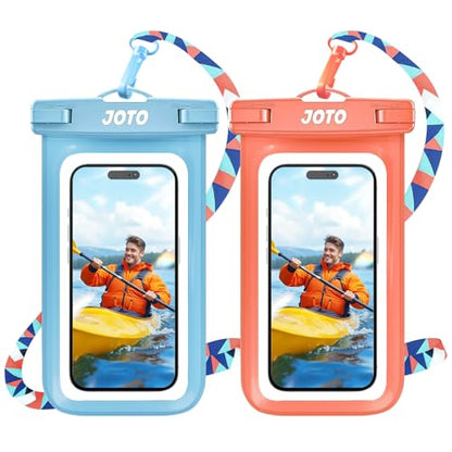 JOTO 2 Pack Waterproof Phone Pouch Case Up to 7", Dry Bag -Blue & Orange | Fits iPhone 17/Air 16 15 14 13 12 Pro Max Xs XR X 8 7 6S Plus SE/Galaxy S24 S23 S22, Clear & Touch-Friendly, Secure Lanyard - color: Blue/Orange