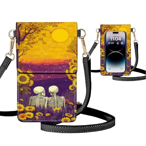 Small Crossbody Bags for Women Touchscreen Cell Phone Bag Cross Body Purses with adjustable Strap,Gifts For Teenage Girls - color: Skeletons in the Floral Field