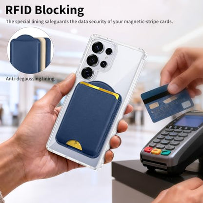 Magnetic Wallet for Samsung Galaxy S26 S25 S24 Series, Fold 8 Ultra with Magsafe Case, for iPhone 17-12 Series, RFID Blocking Leather Magnetic Card Holder | Holds 3 Cards | Blue - color: Blue