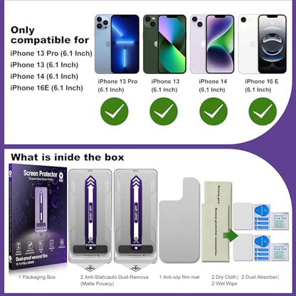 2-Pack Matte Privacy Screen Protector for iPhone 13/13 Pro/14/16e,Anti-Glare & 25°Anti-Spy,Anti-Reflection,Anti-Fingerprint,Auto Dust Removal,Easy Installation - size: iPhone 13/13 Pro/14/16e