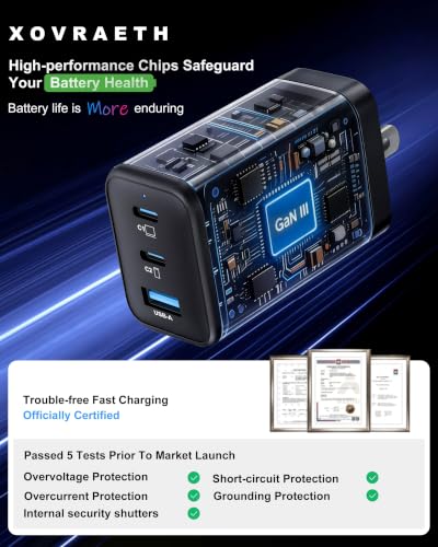 Super Fast 65W GaN USB-C 3-Port Foldable Charger for Samsung S26 Ultra/S26/S26+/S25 Ultra/S25/S24 Ultra/S24/S23 Ultra/S22 Ultra, iPhone 17/16/15/14/13/12, MacBook Pro/Air & iPad Pro - color: 4Black S
