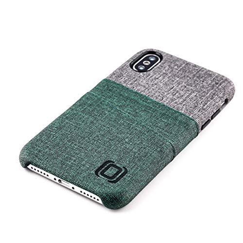 Dockem Luxe Wallet Case for iPhone X/XS: Slim Minimalist Case w/ 2 Credit Card Holder Slots: UltraGrip Canvas Style Synthetic Leather (Green and Grey) - color: Green and Grey
