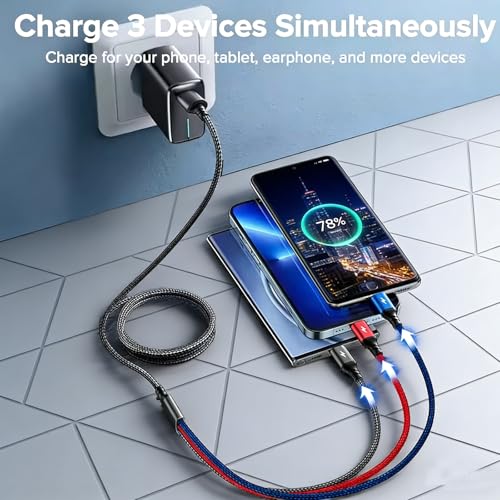 3 in 1 Nylon Braided Charging Cord Set,4Pack Multifunction USB Charger Cable Kit,Multiple Fast Charger Cords Suit for Car,Home,Office,Travel