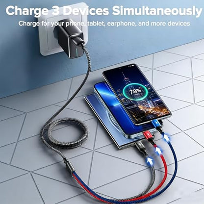 3 in 1 Nylon Braided Charging Cord Set,4Pack Multifunction USB Charger Cable Kit,Multiple Fast Charger Cords Suit for Car,Home,Office,Travel