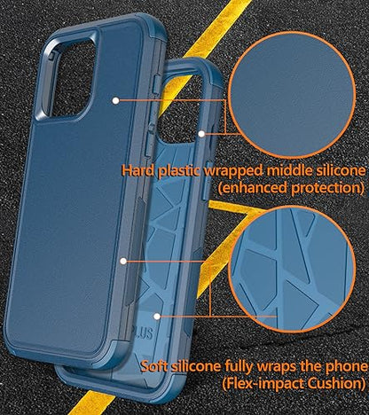 Diverbox for iPhone 15 Pro Case [Shockproof] [Dropproof] [Tempered Glass Screen Protector ],Heavy Duty Protection Phone Case Cover for Apple iPhone 15 Pro 6.1 inch (Blue) - color: Blue