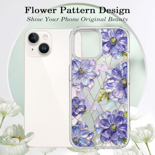 for iPhone 13 Mini 5.4" Magnetic Case【Compatible with MagSafe】 Aesthetic Oil Painting Stained Glass Flower Design, Slim Fit Hard PC Back Shockproof Cute Clear Phone Cover, Purple - color: Purple, size: iPhone 13 Mini
