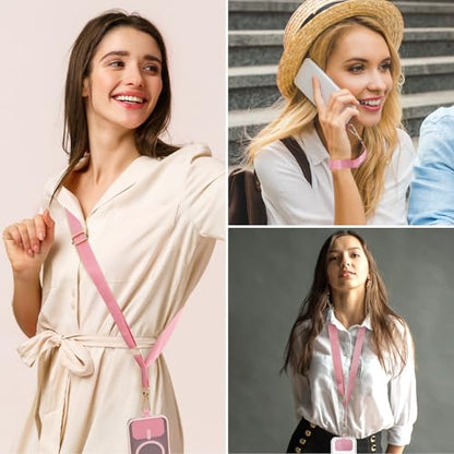 Phone Lanyard,Adjustable Crossbody Lanyard with Wrist Strap Pink - color: Solid Pink