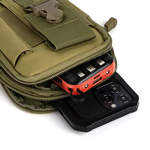 Tactical Molle Phone Pouch Compact Utility Belt Waist Bag with Shoulder Strap for iPhone 14 Plus/14 Pro Max/14 Pro/14/13 Pro Max/13/12 Pro - color: Khaki