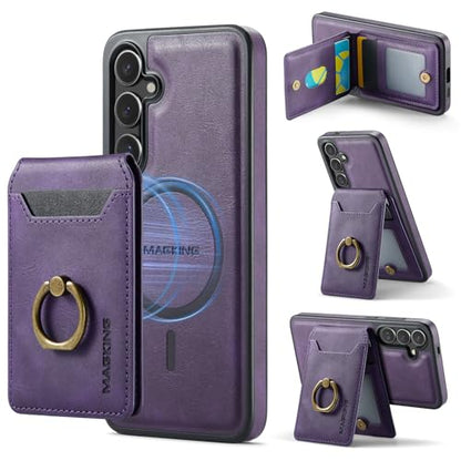 for Samsung Galaxy S26 2 in 1 Detachable Card Bag Wallet Case Durable Leather Wallets Magnetic Card Holder 4 Card Slots Ring Stand RFID Blocking Purple - color: Purple, size: Samsung Galaxy S26