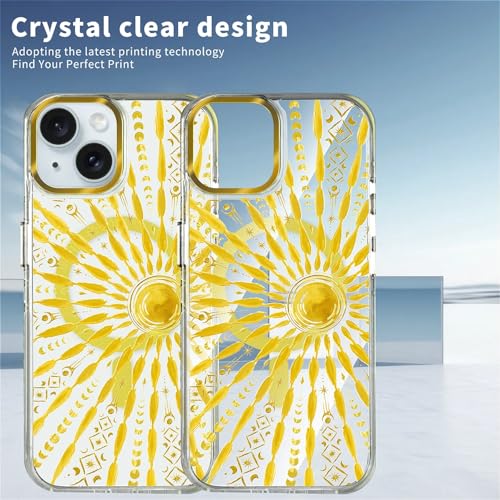 VisEnt Clear Case for iPhone 15, Magnetic Phone Case, Transparent Slim Cover, Military Grade Protection, Shockproof, Anti-Yellowing, Scratch Resistant, Folk Gold Sun - color: Folk Gold Sun, size: Iphone 15