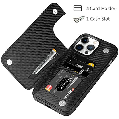 HianDier Wallet Case Compatible with iPhone 13 Pro MAX Case 5G 6.7-inch Slim Protective with Credit Card Slot Holder Flip Folio Soft PU Leather Magnetic Closure Cover, Carbon Fiber Black - color: Carbon Fiber Black