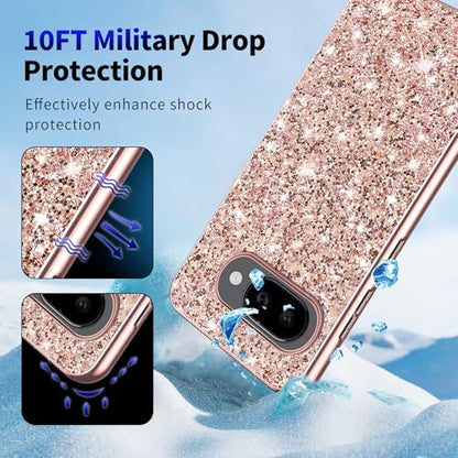Glitter Case for Google Pixel 10A Phone Case for Women Girls, Slim Ultra Thin Matte Back Shockproof Protective Cover for Google Pixel 10A 5G Crystal Bling Case (Rose Gold) - color: Rose Gold