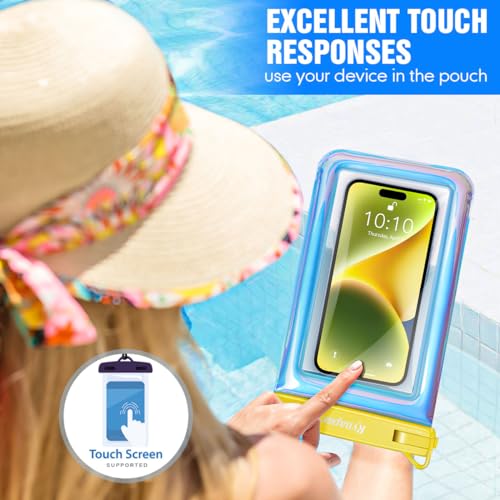 Rynapac Waterproof Phone Pouch Floating [Up to 8.5''], 2 Pack IPX8 Dry Bag | Touchscreen & Underwater Photography, Adjustable Lanyard, for iPhone 17 16 15 14 Pro Max, Gglaxy S25, Beach Cruise Essentials - color: Iridescent, size: Regular Size [8.5inch]